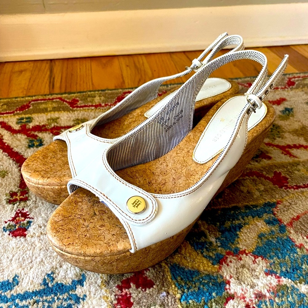 Vintage Tommy Hilfiger White Patent Wedge Sandals